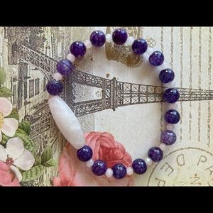 Pulsera de ágatas y centro focal de cuarzo rosado
